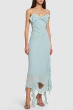 Flowering Girl Women Kenzia Asymmetric Ruffle Midi Dress - Green