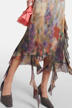 Flowering Girl Women Kenzia Printed Asymmetric Ruffle Midi Dress