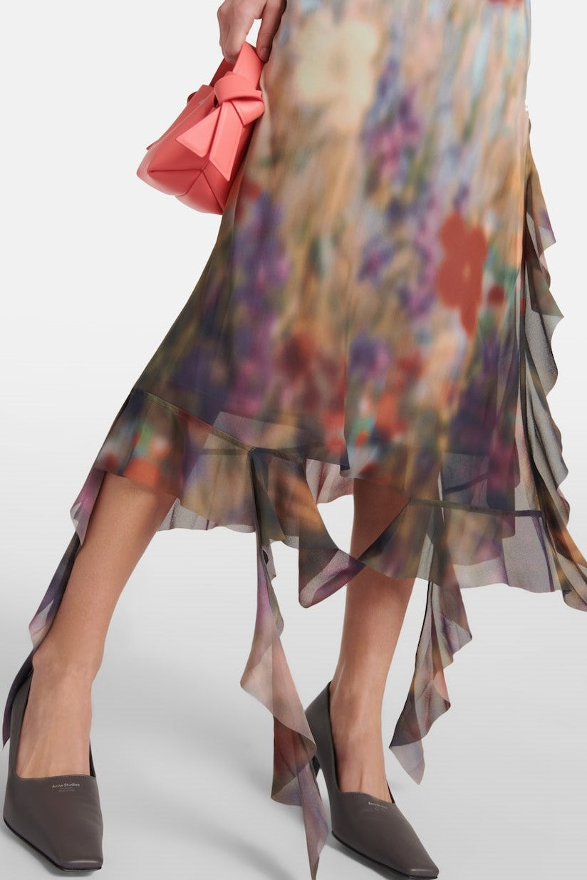 Flowering Girl Women Kenzia Printed Asymmetric Ruffle Midi Dress