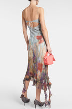 Flowering Girl Women Kenzia Printed Asymmetric Ruffle Midi Dress