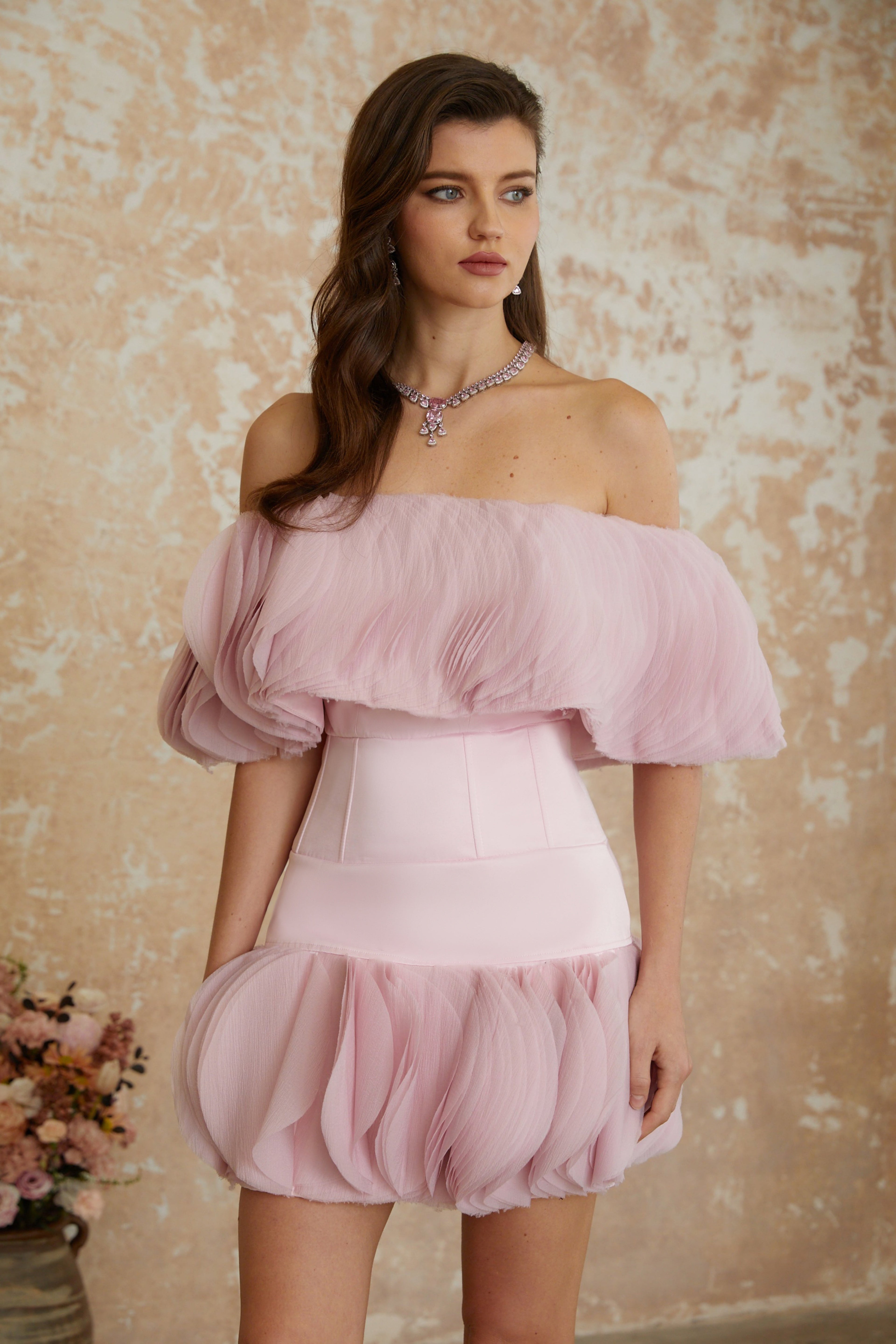 helen Ruffled strapless Mini Dress in Pink