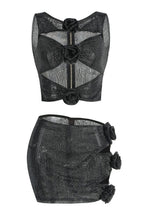 Flowering Girl Women Khloe Crystal Flower Two Piece Set - Black