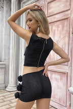 Flowering Girl Women Khloe Crystal Flower Two Piece Set - Black