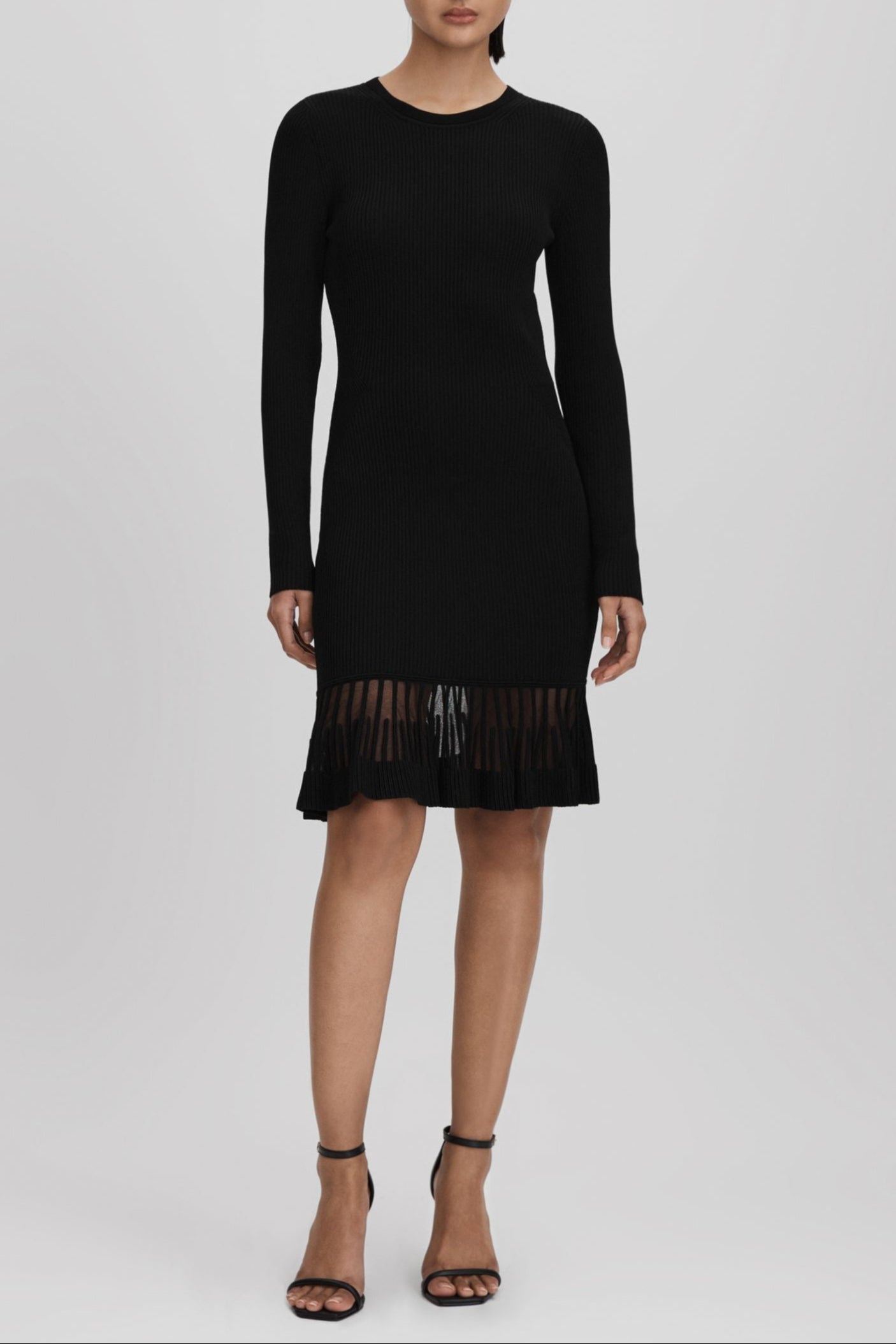 Flowering Girl Women Knitted Sheer Flared Mini Dress In Black