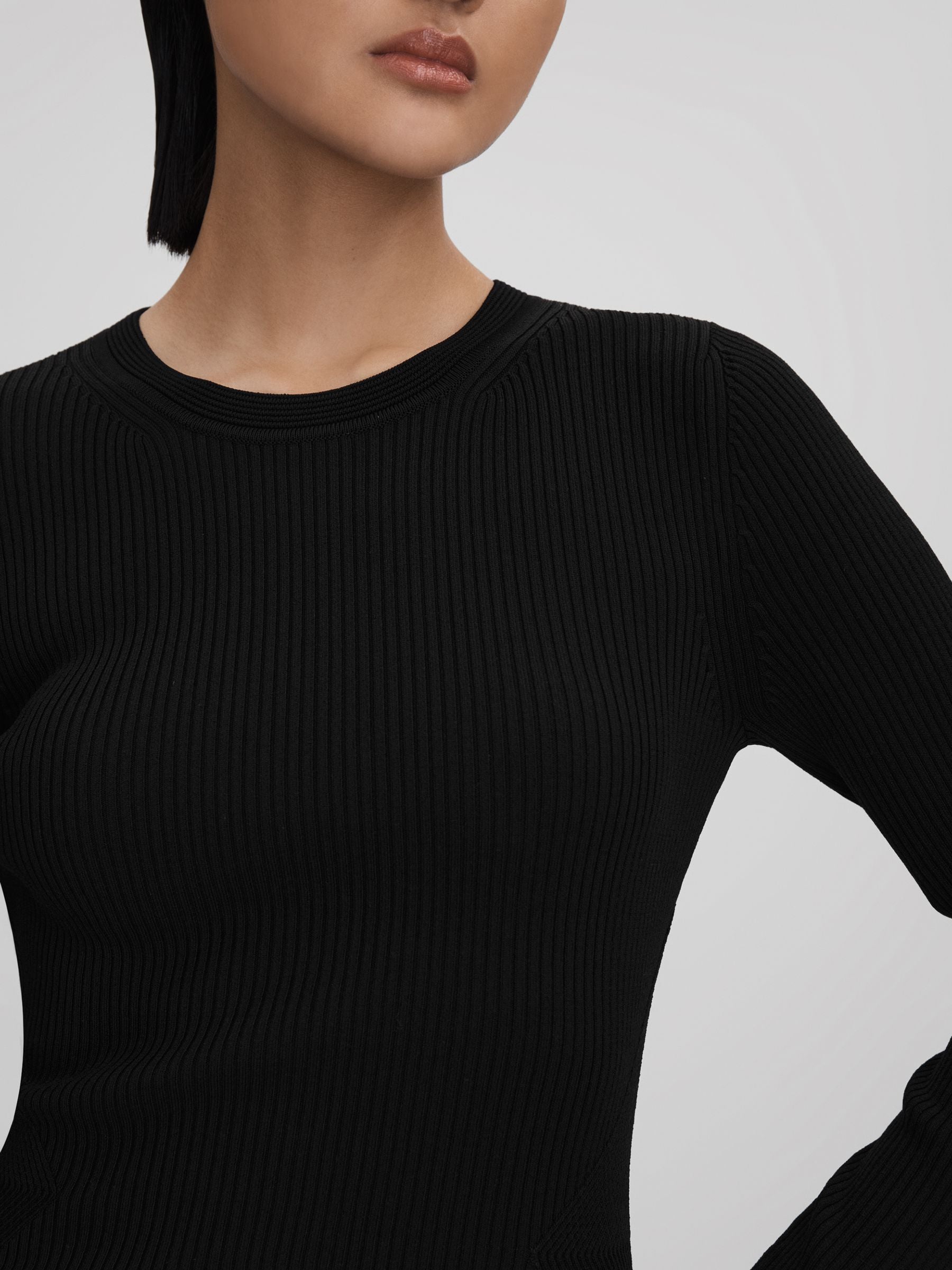 Flowering Girl Women Knitted Sheer Flared Mini Dress In Black