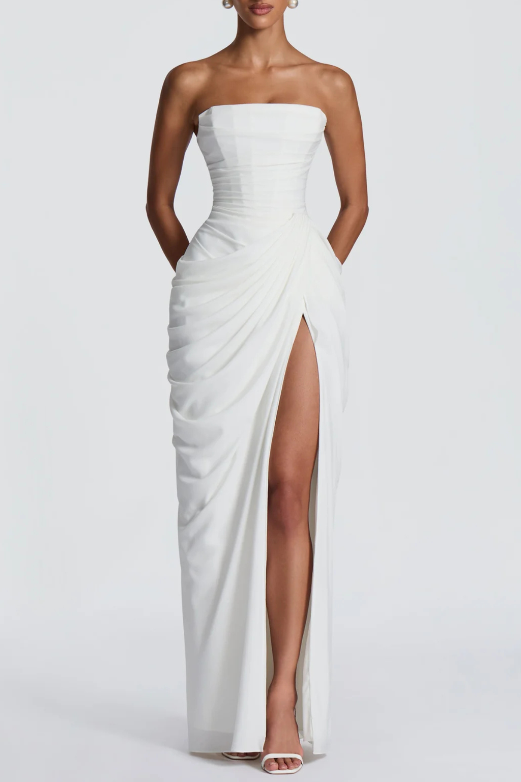 Flowering Girl Women Korinna Strapless Corset Draped Maxi Dress - White