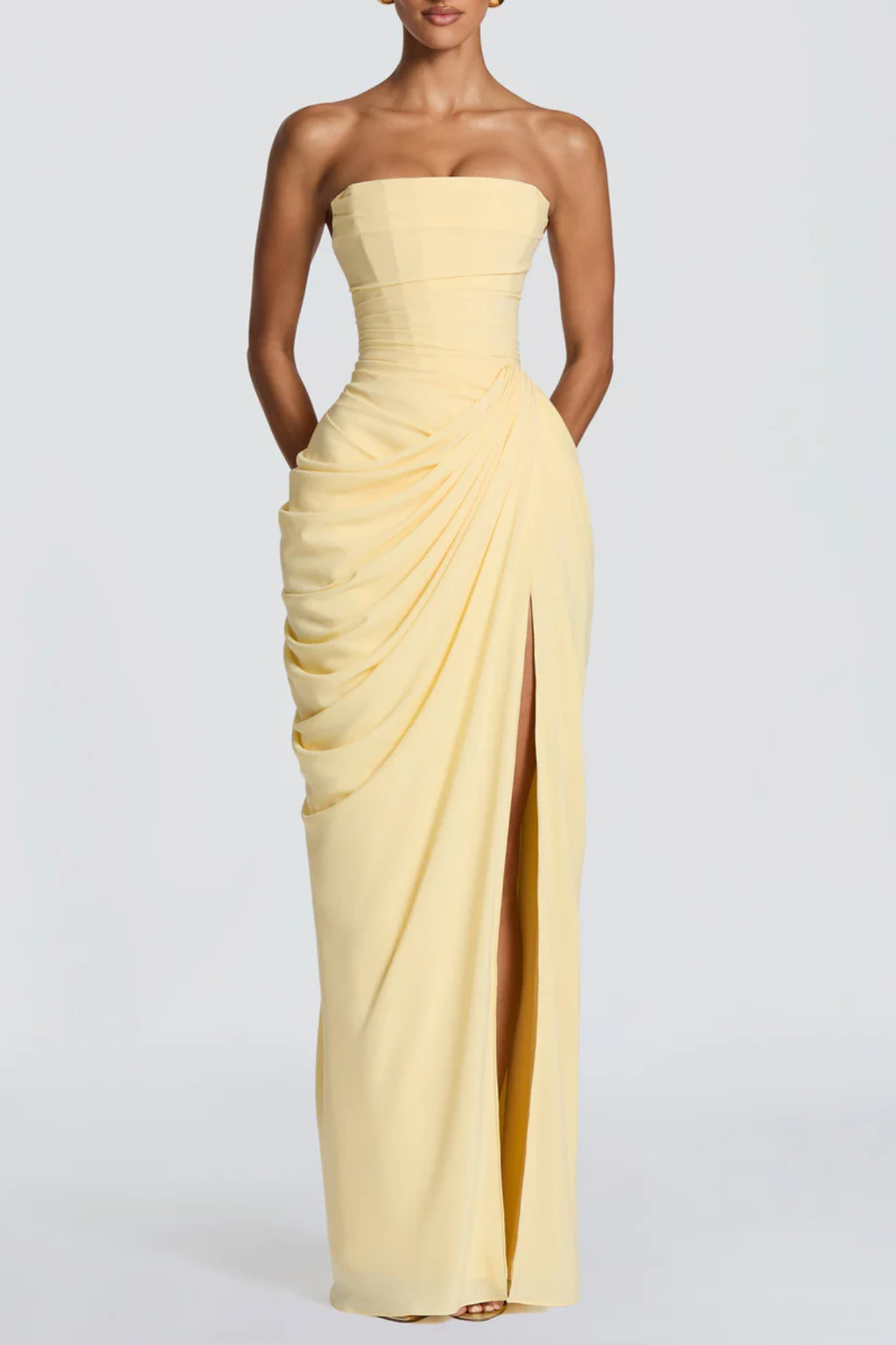 Flowering Girl Women Korinna Strapless Corset Draped Maxi Dress - Yellow