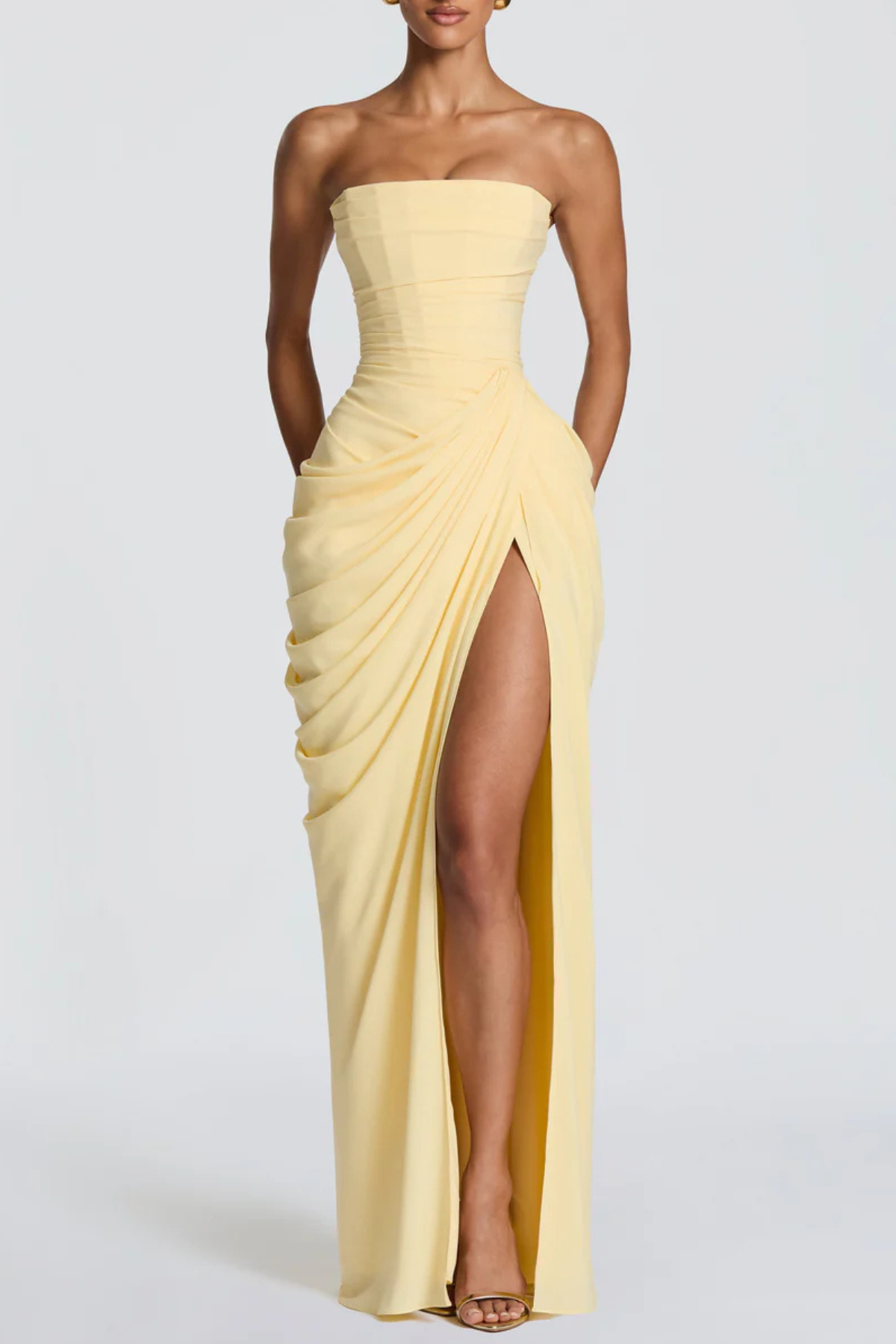 Flowering Girl Women Korinna Strapless Corset Draped Maxi Dress - Yellow