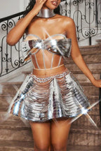 Flowering Girl Women Kretska Crystal Metallic Skirt Set In Silver