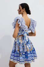 Printed Plunge Neck Mini Dress