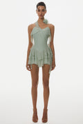 Kyrie Halter Floral Ruffle Mini Dress - Green