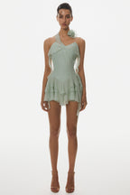Kyrie Halter Floral Ruffle Mini Dress - Green