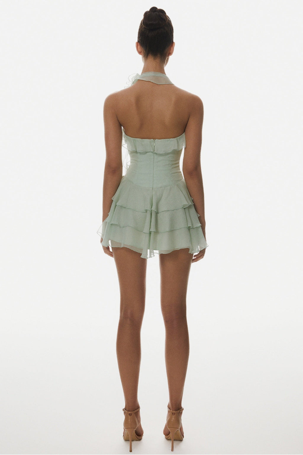 Kyrie Halter Floral Ruffle Mini Dress - Green