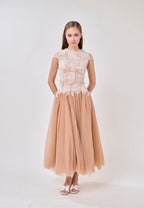 elvira Sequin lace crochet patchwork mesh maxi dress in brown