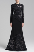 jacqueline black lace Embroidered long sleeve Maxi Dress