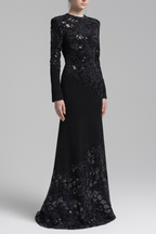jacqueline black lace Embroidered long sleeve Maxi Dress