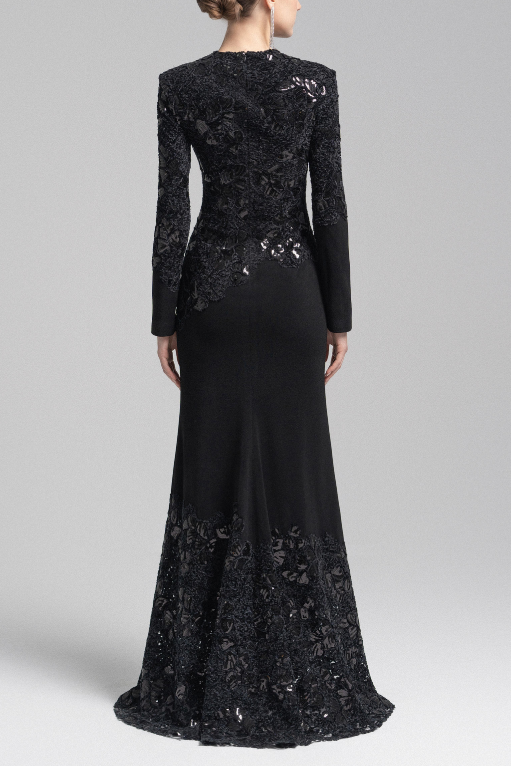 jacqueline black lace Embroidered long sleeve Maxi Dress
