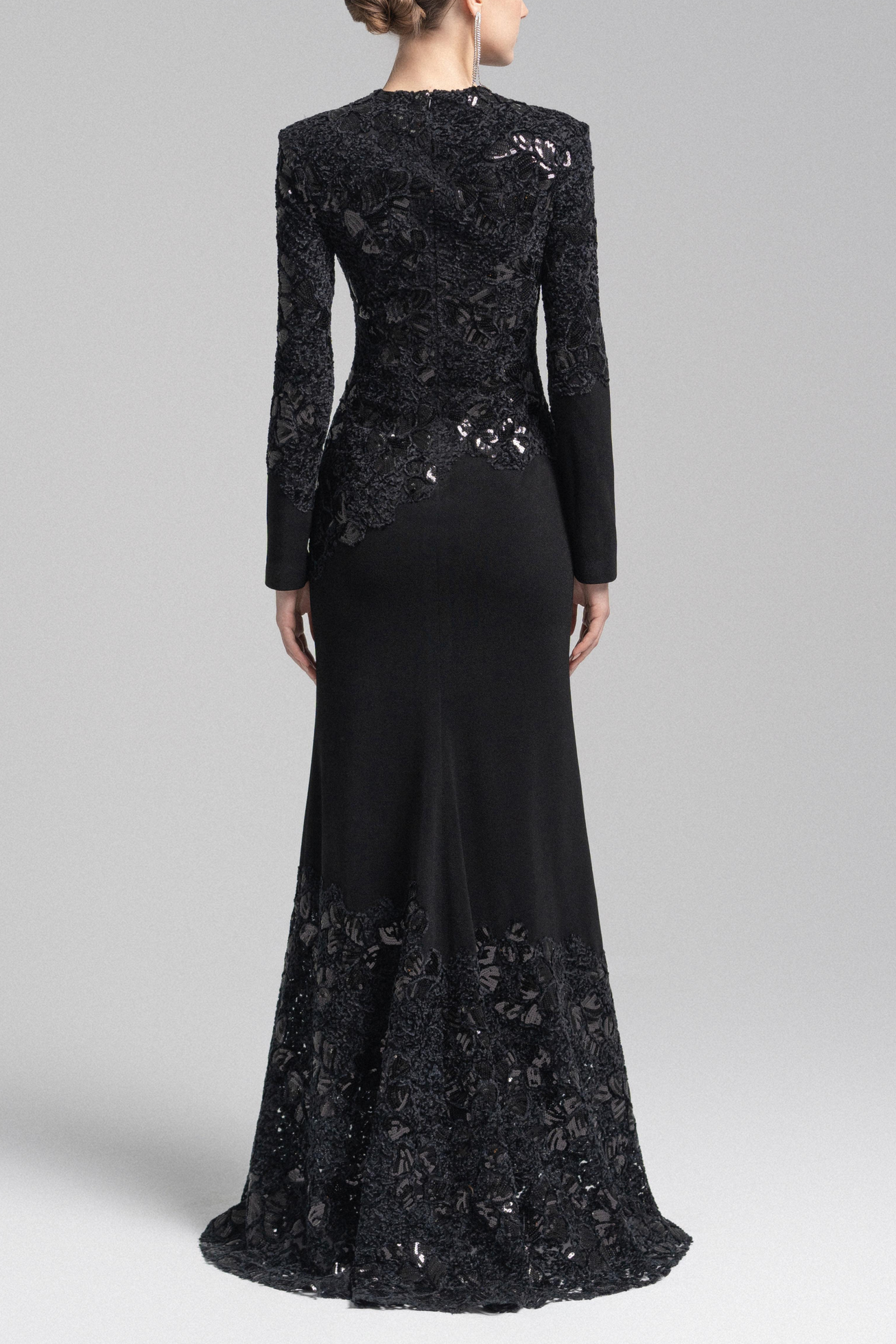 jacqueline black lace Embroidered long sleeve Maxi Dress