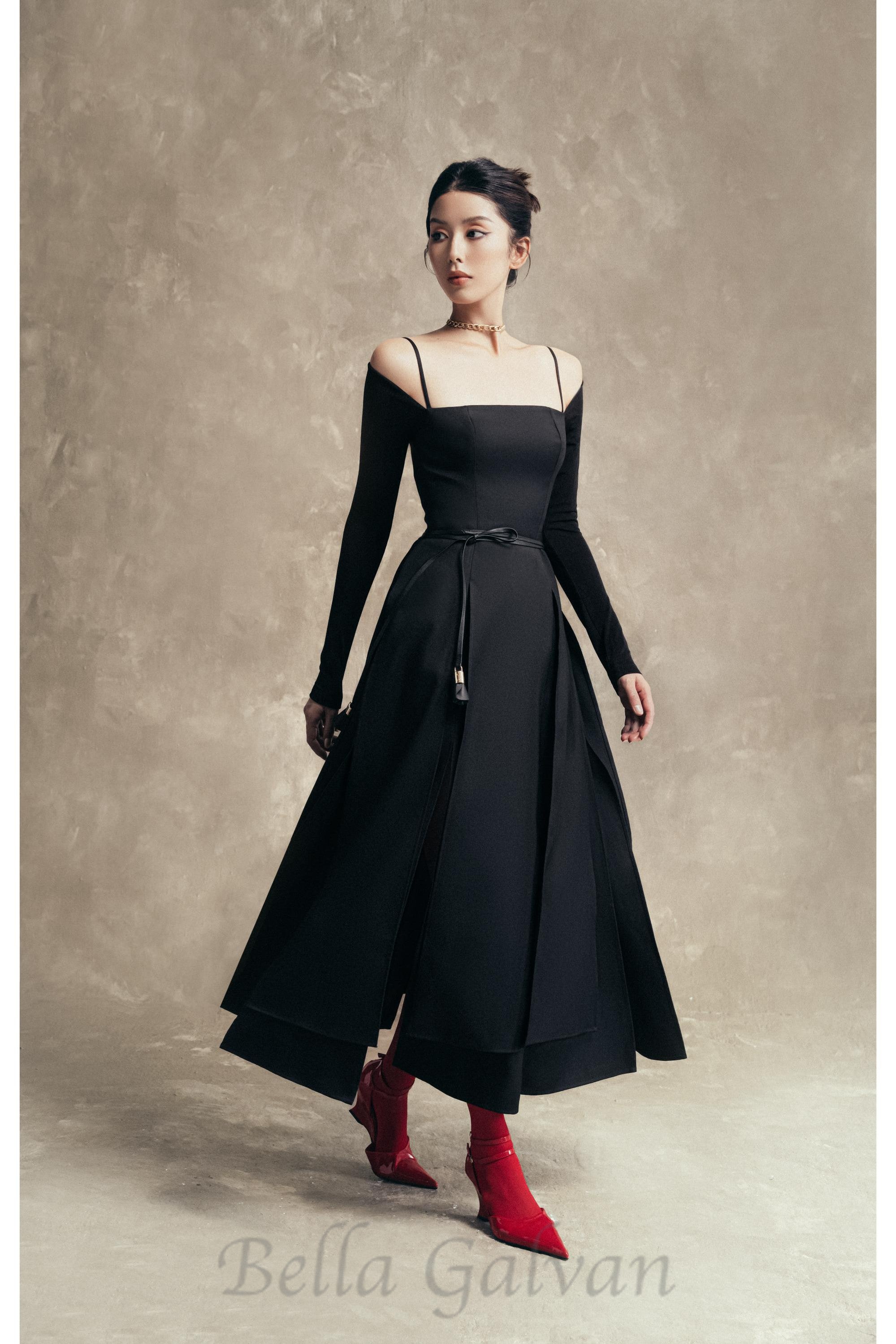 Flowering Girl Women PHANTOM Fringed Midi Dress in black