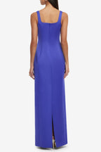nicola square neck flower embroidery satin maxi dress in blue