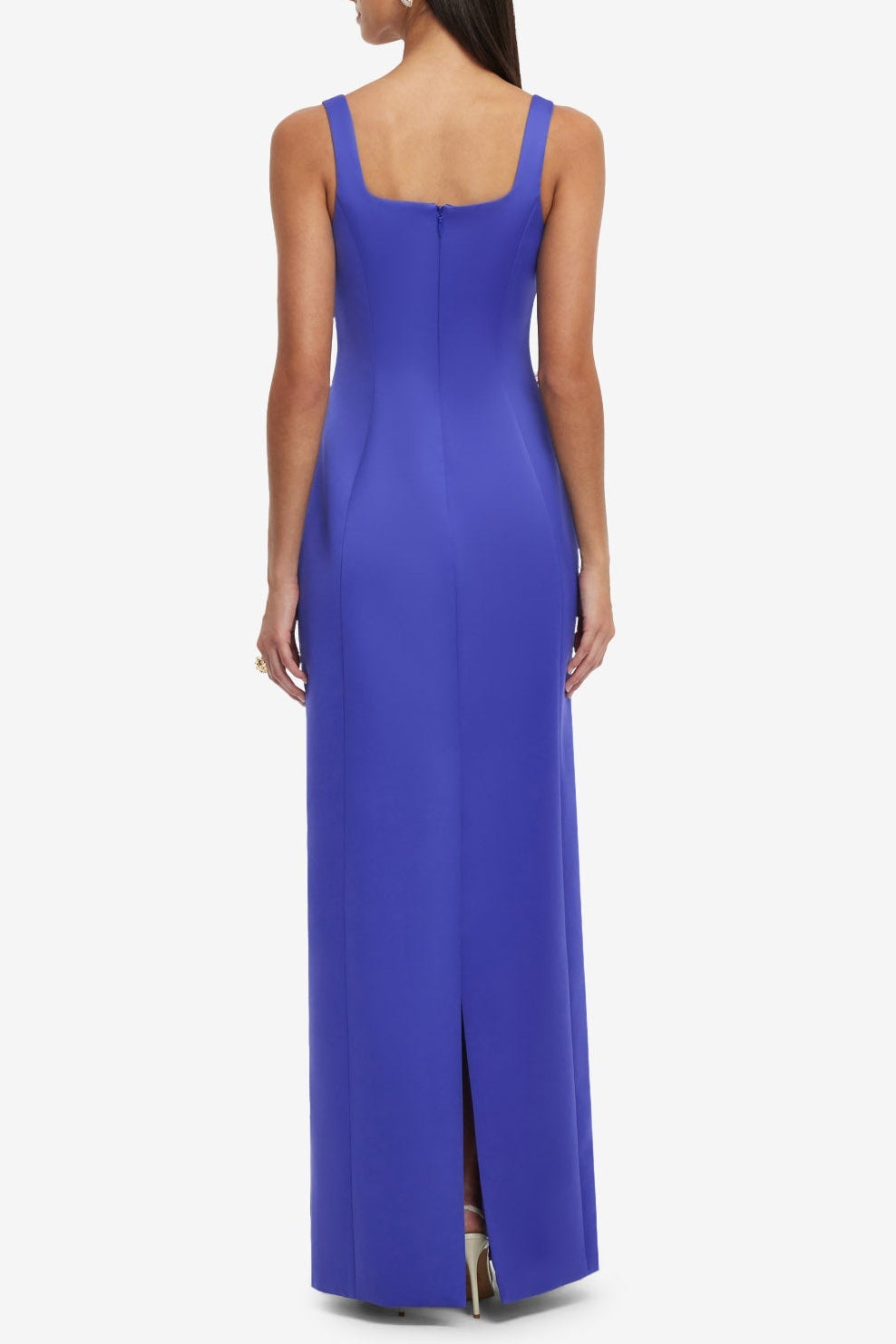 nicola square neck flower embroidery satin maxi dress in blue