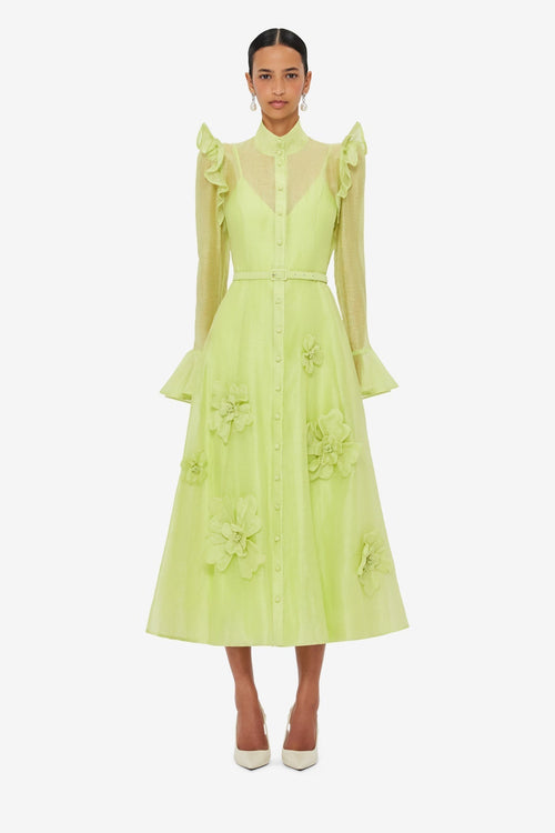 3d flower Butterfly Sleeve Midi Dress - Chartreuse