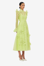 3d flower Butterfly Sleeve Midi Dress - Chartreuse