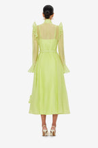 3d flower Butterfly Sleeve Midi Dress - Chartreuse