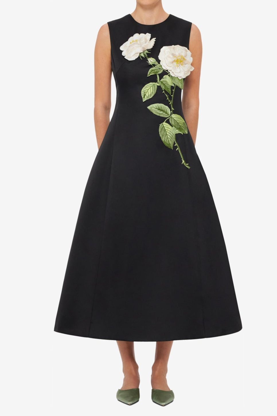 Flowering Girl Women kate floral print Embellished Sleeveless Midi Dress in black