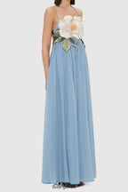 joanne Appliqué Floral Maxi Dress in Powder Blue