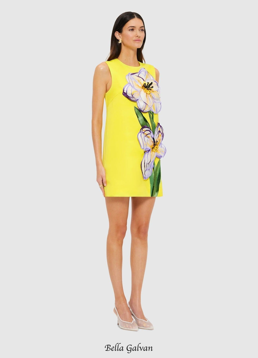 Yvonne Appliqué Floral Mini Dress in Yellow