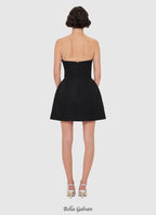 Rosario Appliqué Floral Bustier Mini Dress in black