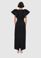 Iris Print Appliqué Floral Maxi Dress in Ebony