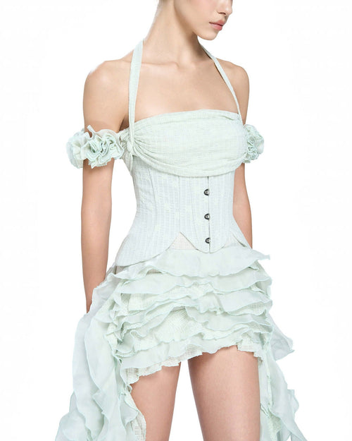Baha Ruch Ruffle Fringe Mini Dress In Mint Green