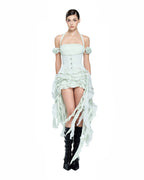 Baha Ruch Ruffle Fringe Mini Dress In Mint Green