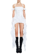 Baha Ruch Ruffle Fringe Mini Dress In White