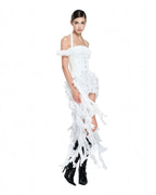 Baha Ruch Ruffle Fringe Mini Dress In White