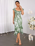 Lace Collar Floral Print Asymmetrical Hem Dress