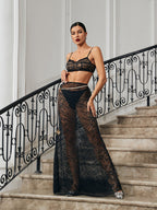 Flowering Girl Women LACE SKIRT SET WITH WAIST CHAIN IN BLACK
