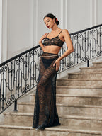 Flowering Girl Women LACE SKIRT SET WITH WAIST CHAIN IN BLACK