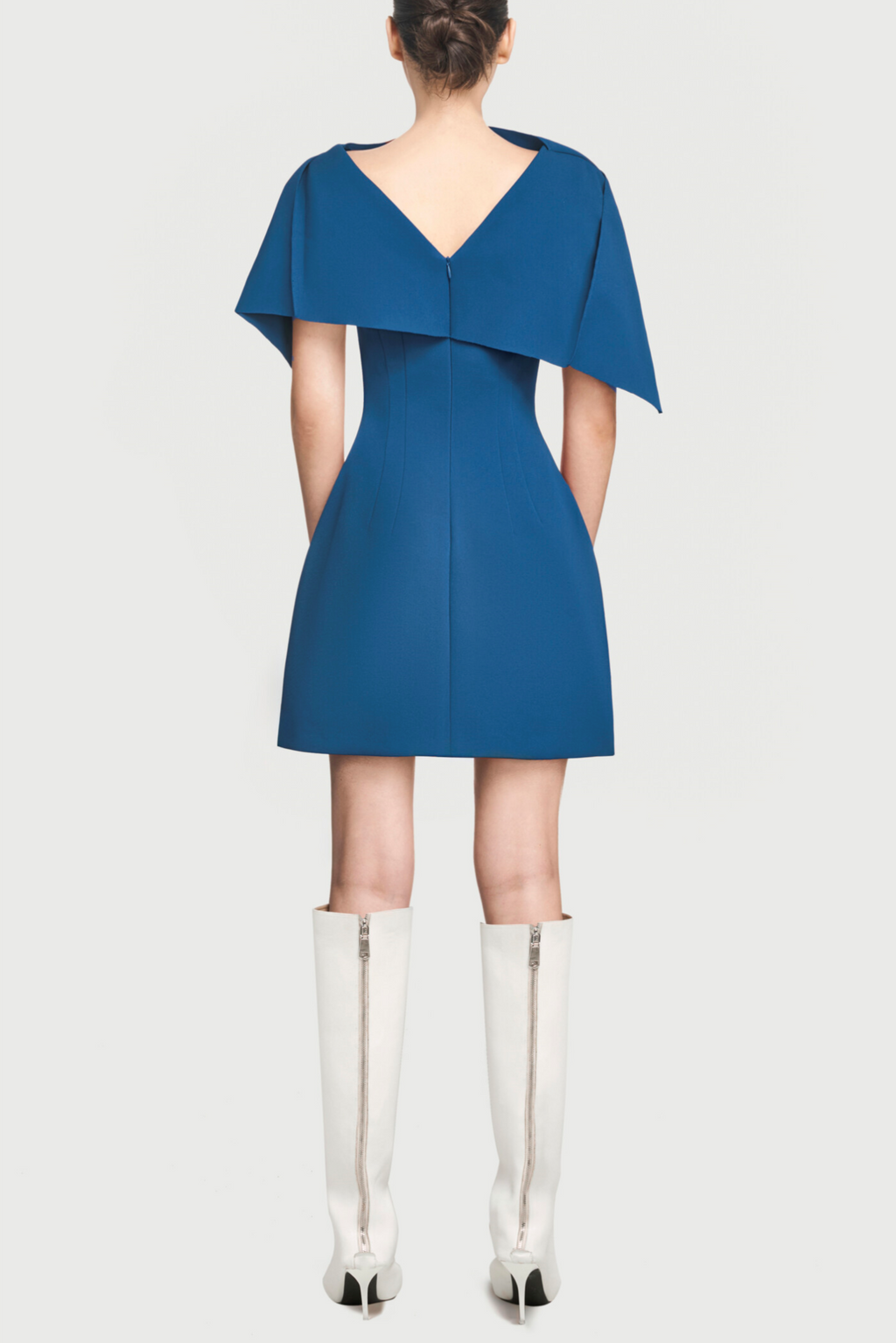 Flowering Girl Women Asymmetrical Shoulder Pleat Mini Dress - Blue