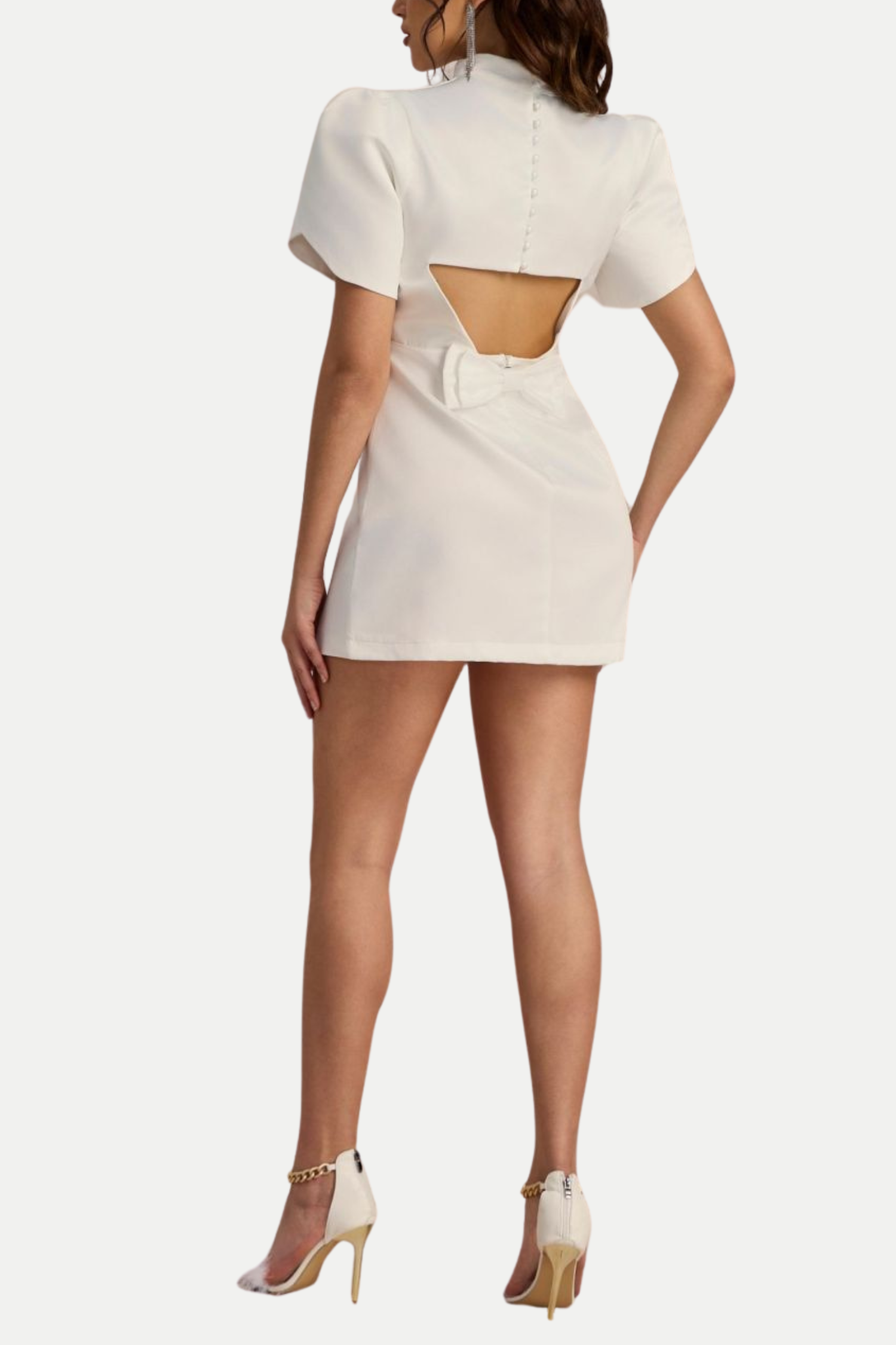 Flowering Girl Women Cutout Bowknot Mini Dress In White