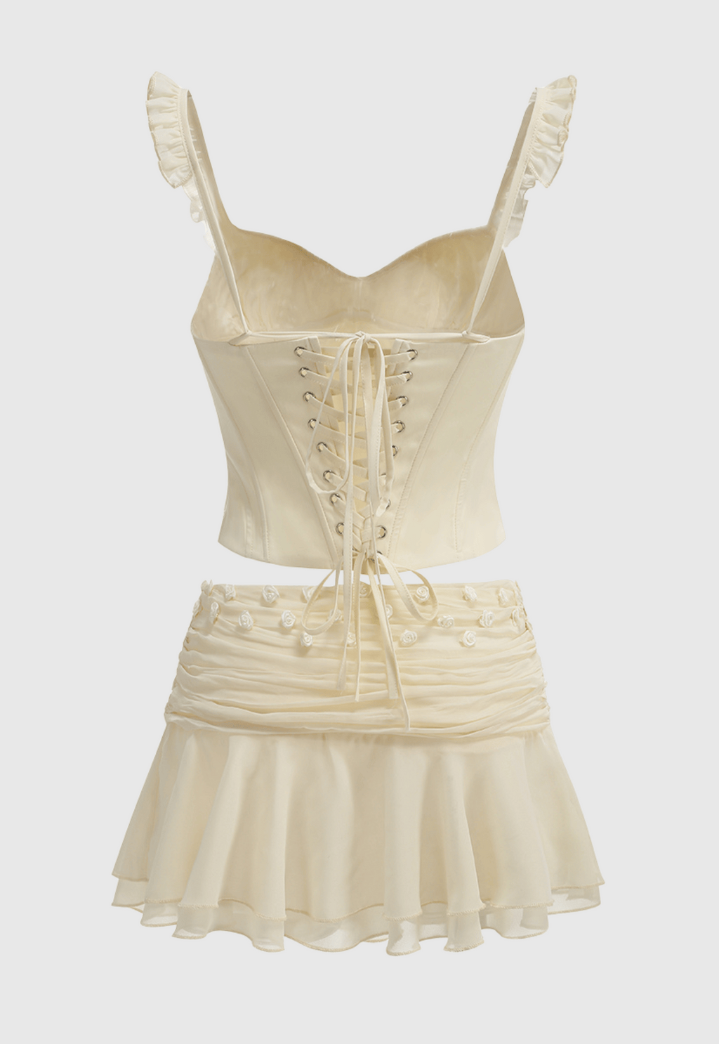 Flowering Girl Women Lagina Corset Lace Up Ruffle Skirt Set