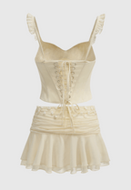 Flowering Girl Women Lagina Corset Lace Up Ruffle Skirt Set