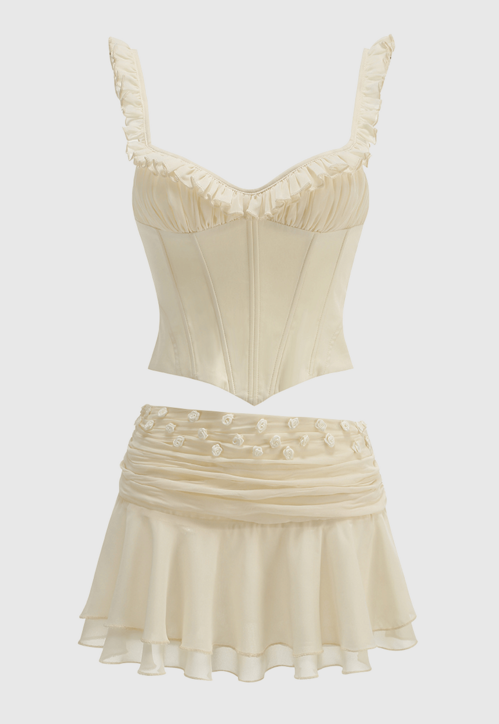 Flowering Girl Women Lagina Corset Lace Up Ruffle Skirt Set