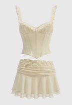 Flowering Girl Women Lagina Corset Lace Up Ruffle Skirt Set