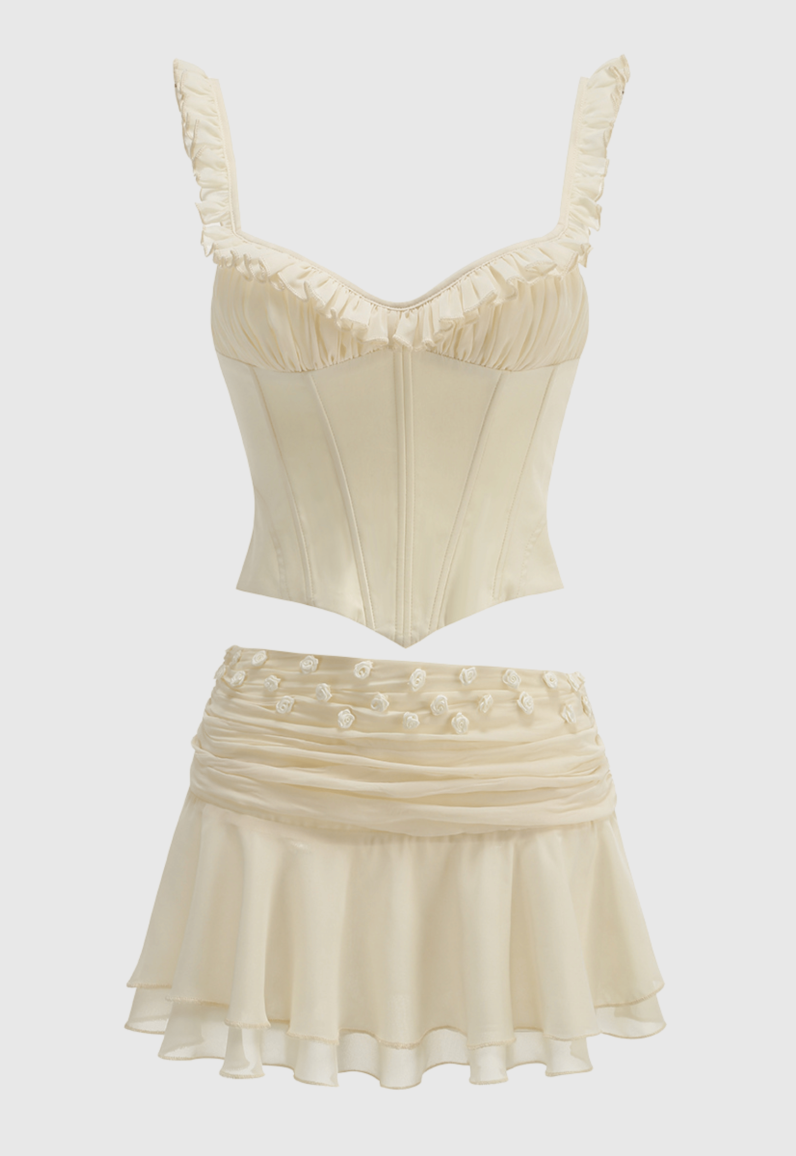 Flowering Girl Women Lagina Corset Lace Up Ruffle Skirt Set