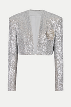 Flowering Girl Women Sequin Cropped Blazer in silver