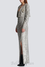 Flowering Girl Women Sequin strap midi dress in silver