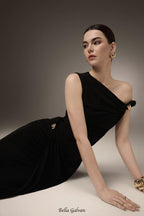 Deline Sheath Gathered Spandex Ankle Length Dress